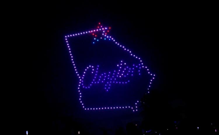 Megan Horn/The Clayton Tribune. Many patriotic images were shown during the July 1 drone show at the Stars Over Clayton Light Show Celebration at Clayton City Hall. The company, Starstruck Drone Shows, put on Clayton’s drone show.  