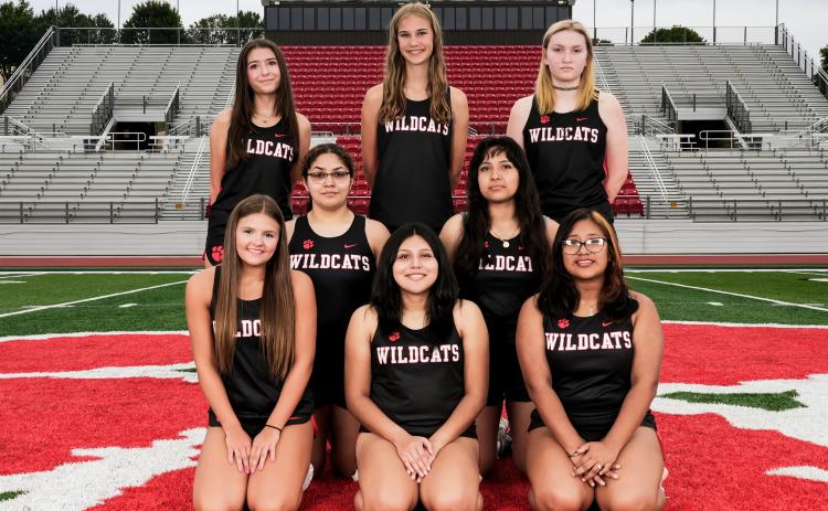 Submitted Photos.  The Lady Cats cross country team is projected to again be led by Kinley Jones, who now is a sophomore. Front Row: (From left) Jayden Griggs, Esmerelda Antonio Hernandez and Saray Rodriguez. Middle Row: Teresa Ruiz and Kimberly Martinez-Lachino. Back Row: Kinley Jones, Elizabeth Hilson and Savannah Crouch.