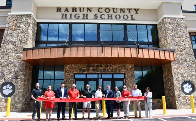 Megan Horn/The Clayton Tribune. Rabun County Schools and Forward Rabun/Rabun County Chamber of Commerce held a ribbon cutting on Friday, July 31, to celebrate the opening of the new Rabun County High School Academic Building.