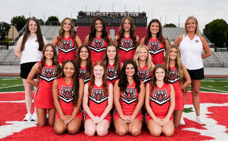 Submitted photo. In her last year as the head coach, Cristina Weber will have the RCHS varsity cheerleaders inspiring Wildcat Nation during football in the fall and basketball in the winter. Front Row: (From left) Kinley Burtch, Natalee Woodruff, Ella Weber and Mattie Dixon. Middle Row: Cayden Spivey, Kate Church, Kyleigh Kapherr-Coffey, Makayla Burrell and Bailey Weber. Back Row: Coach Katie Speed, Sophie Provance, Gracie Dunn, Peyton Jones and Emma Krivsky and Head Coach Christina Weber.