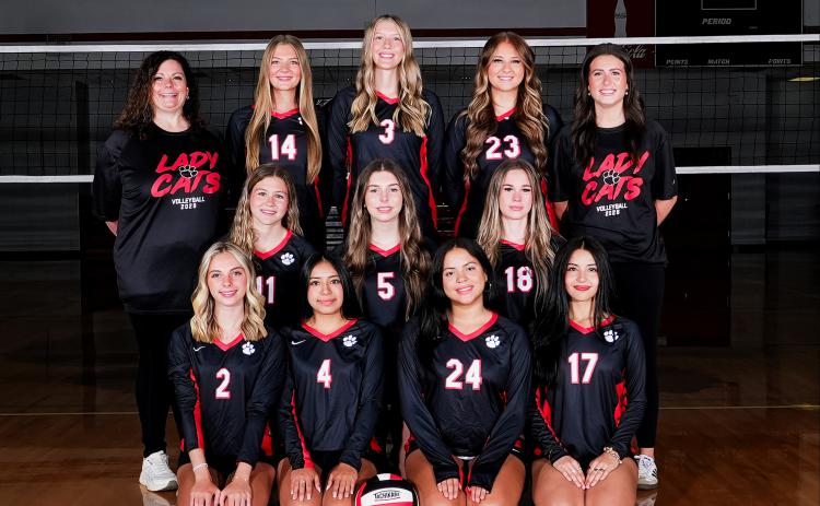 Submitted Photo. The varsity Rabun County volleyball team will be under the direction of veteran head coach April Jones. Front Row: (From left) Georgie Herb, Maria Ramos, Barbara Vargas and Ava Hickel. Middle Row: Mia Potts, Rylie Coleman and Emme Cain. Back Row: Head Coach April Jones, Lydia Gergeni, Sayler Watson, Elexa English and Coach Abbye Carver.