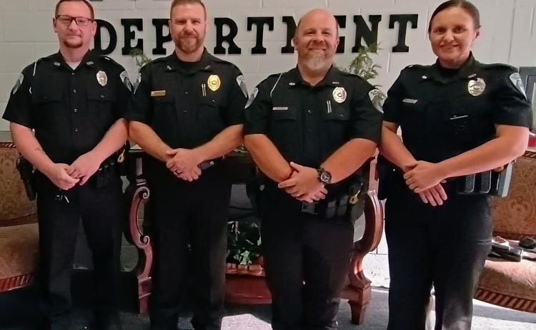 Megan Horn/The Clayton Tribune. The Clayton Police Department is committed to providing professional police service to both citizens and all who pass through the city. Pictured are Officer Jonathon Watts, Chief Kevin Marsteller, Terry Palmer and Sarah Chapman. Not pictured are Officers Delena Joedicke, Andy Beck and Jimmy Nations.