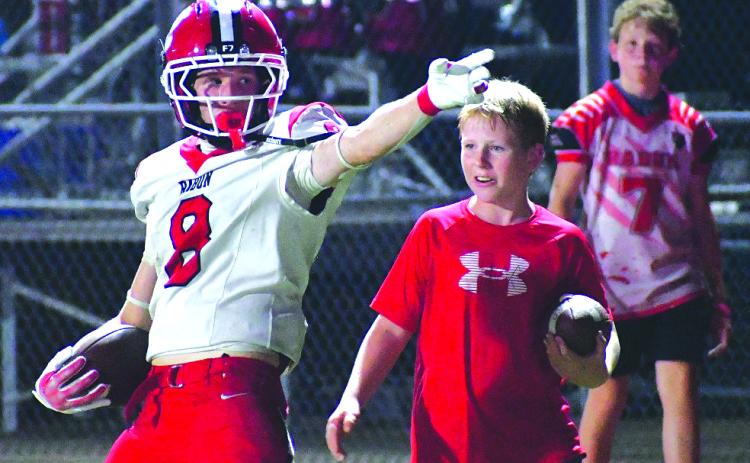 Enoch Autry/The Clayton Tribune. Junior wide receiver Colter Cannon signals a first down for Rabun County in Dawsonville against host Dawson County in the Wildcats’ 35-21 victory. RCHS plays at Walnut Grove on Sept. 11.