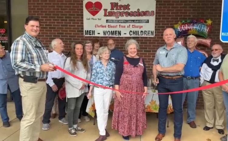 Photo courtesy of Forward Rabun/Rabun County Chamber of Commerce. First Impressions Clothing Ministry celebrated a 15-year milestone with a Forward Rabun/Rabun County Chamber of Commerce ribbon cutting and community members on Monday, Oct. 5.