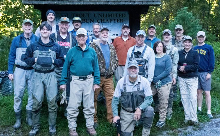 Submitted photo.  Members of Rabun Trout Unlimited and Georgia Tech’s 5Rivers Fishing Club recently teamed up to rehabilitate 25 old stream structures in Sarah’s Creek in Rabun County to benefit wild fish.