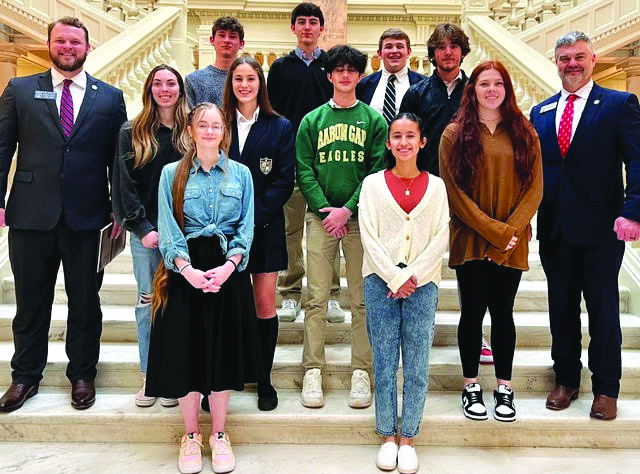 Submitted photos. Forward Rabun’s Youth Leadership team got the opportunity to talk one-on-one with Rep. Victor Anderson (GA-10) and Sen. Bo Hatchett (SS-50). Here Hatchett (left) and Anderson pose with the students.