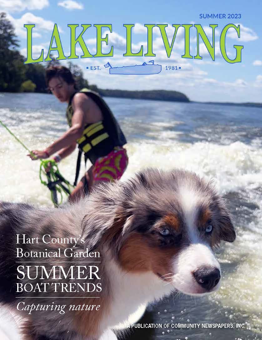 Photo by Brandi Brown. Brandi Brown of Elberton captured this photo of her son, Rylan Brown, wakesurfing with Dunk, a mini-Australian shepherd, on Memorial Day 2023 at Clarks Hill Lake. Brown’s photo was featured on the cover of the summer edition of Lake Living magazine.