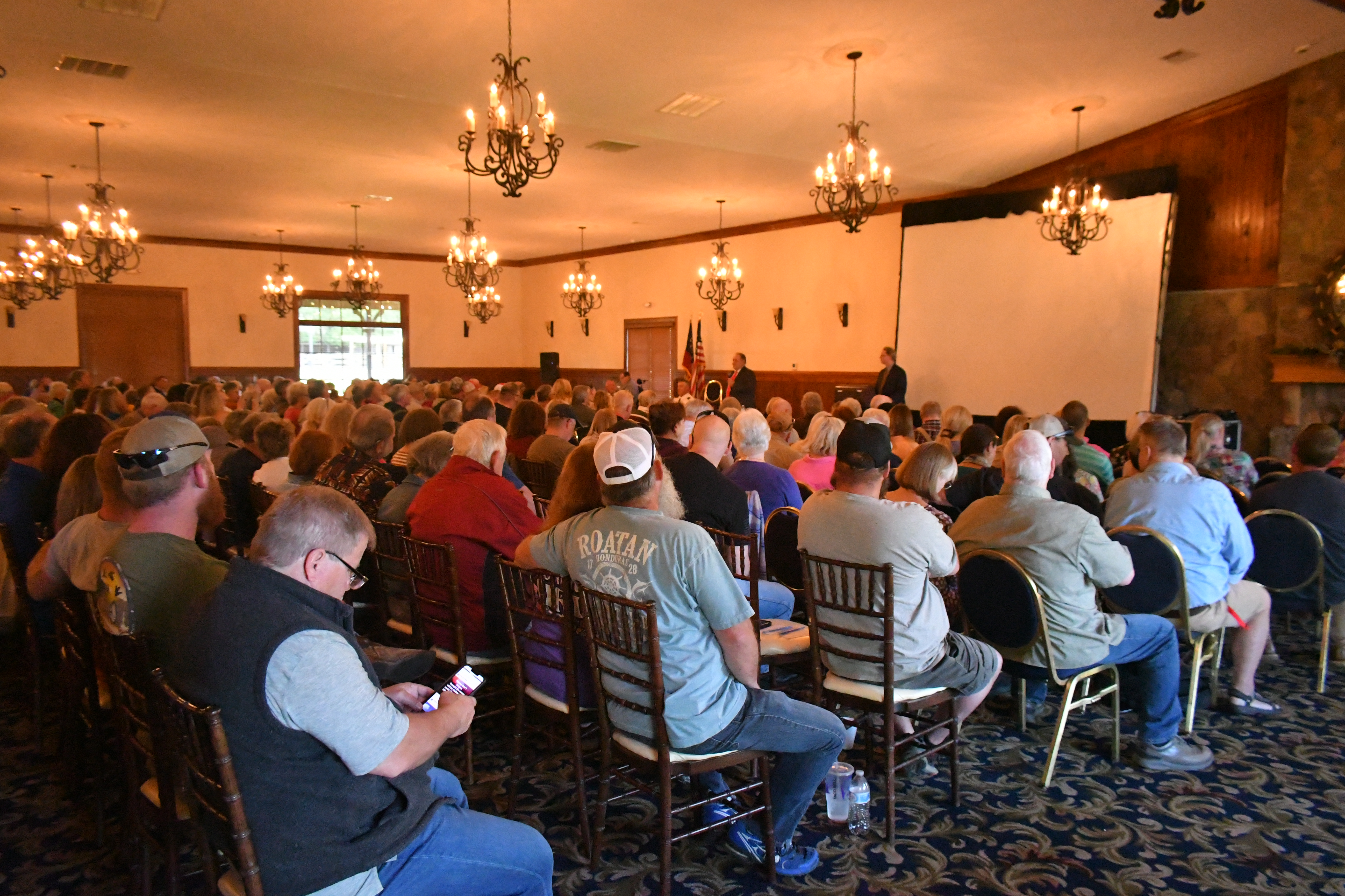 Wade Cheek/The Clayton Tribune. Members of the Rabun County community listen to candidates of the 2024 Rabun County Sheriff's Election during the Monday, April 22 forum at The Dillard House. 