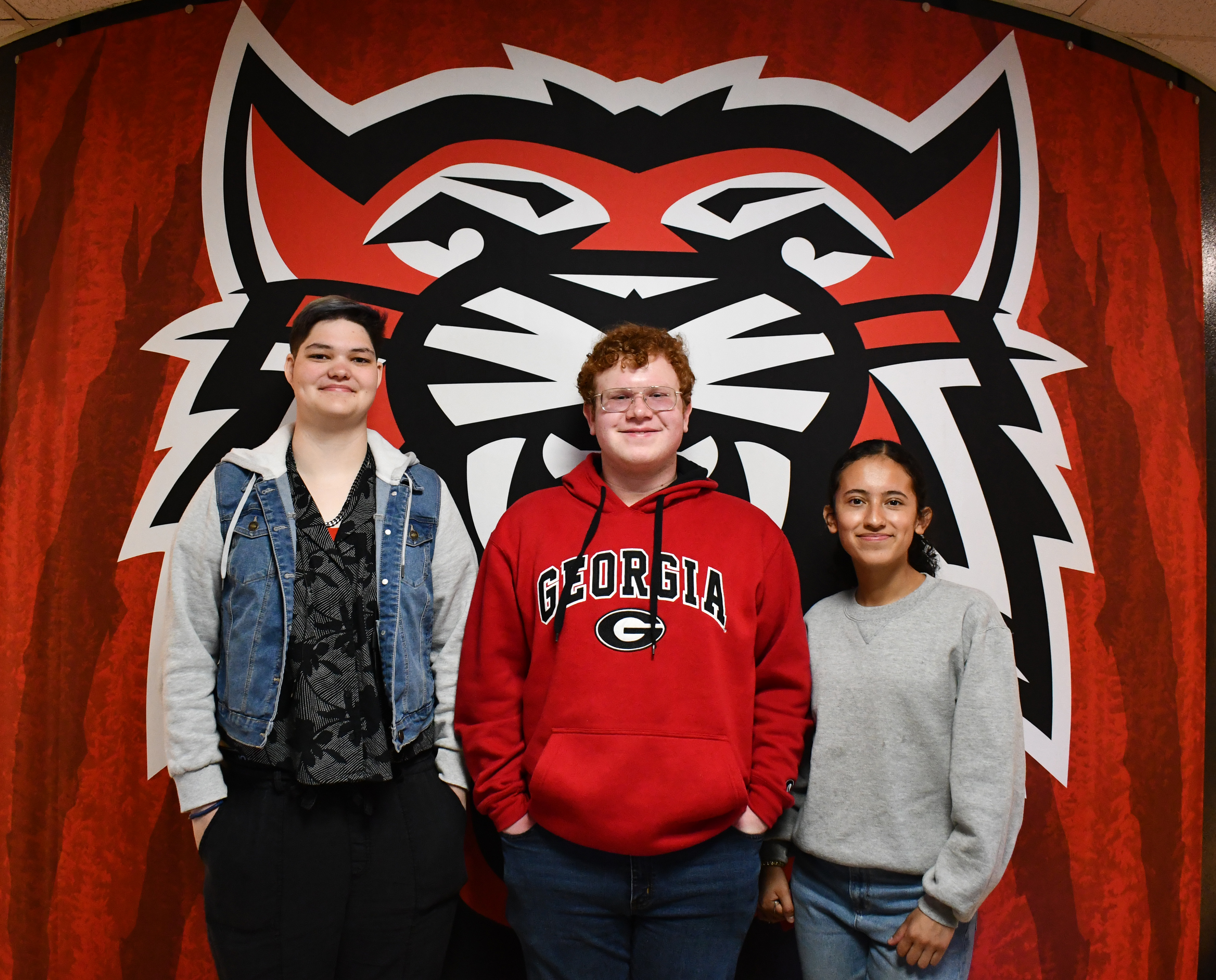 Megan Horn/The Clayton Tribune. RCHS Class of 2024 Valedictorian is Jalyn Fisher, left, Salutatorian is Isaac Craig and Historian is Itzia Vasquez. The top three said they are excited to graduate and  reflected on their time at Rabun County Schools, noting they feel the system prepared them to move on to their postsecondary education goals. 