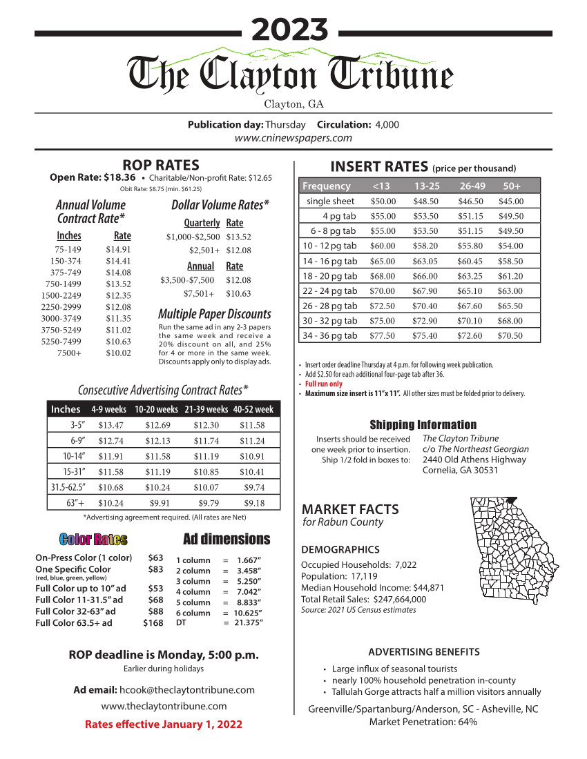 Advertise | The Clayton Tribune, Rabun County, GA