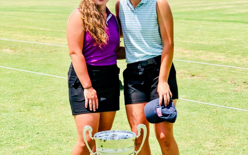 Juniors Brinson Hall of Mt. Airy, left, and Maggie Jackson of Clarkesville, varsity golfers from Tallulah Falls, spent a week at the  Fellowship of Christian Athletes Golf Camp held annually on St. Simons Island. (Submitted Photo)