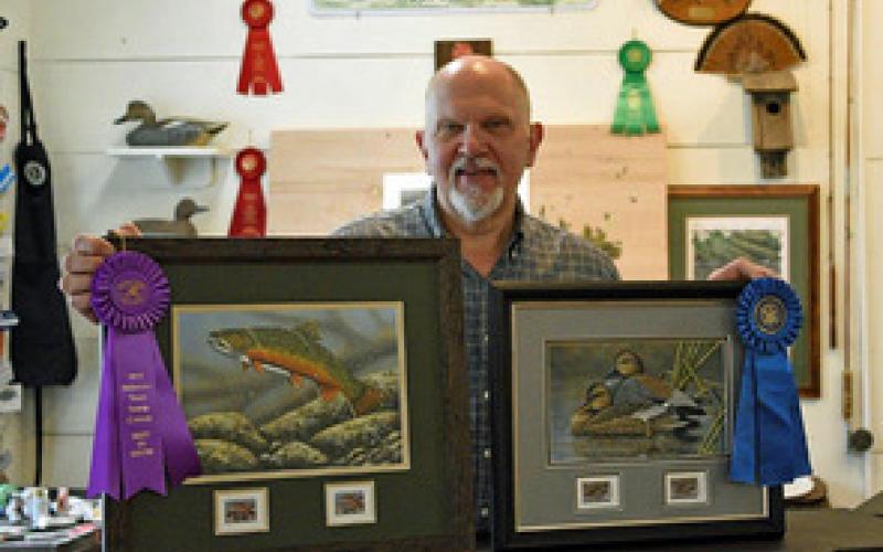 Broderick Crawford's paintings have been chosen for trout stamps in Iowa and Delaware this year.