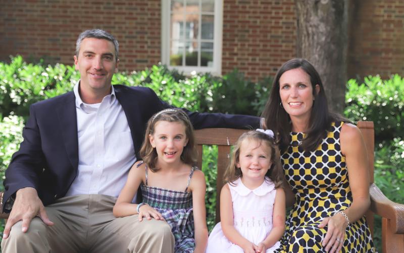 Jeff Miles is the 11th Head of School for Rabun Gap-Nacoochee School and looks forward to being part of the Rabun County community. Jeff Miles, left, poses with daughters Lia,6, Alison,2, and wife Kiana at Rabun Gap-Nacoochee School.