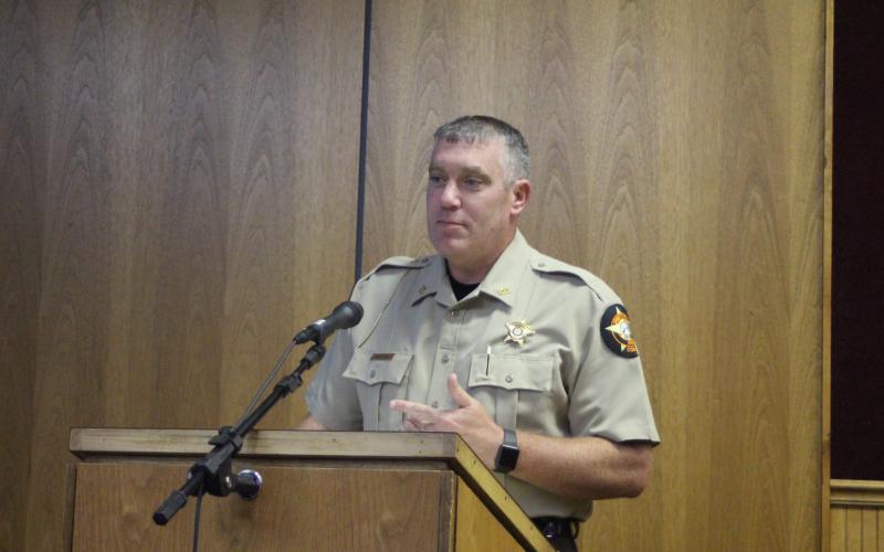 Sheriff Chad Nichols speaks to commissioners about a Peer Support Program for public safety officials at their Board of Commissioners meeting on Tuesday.