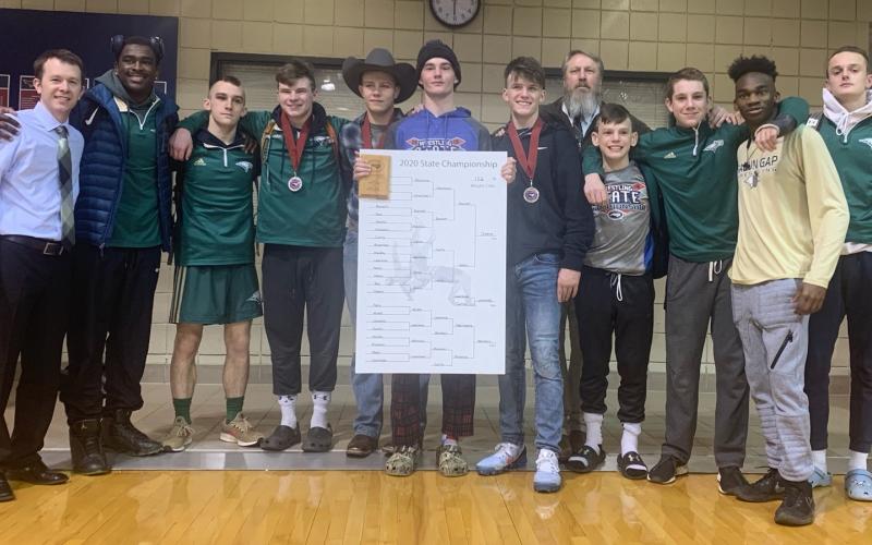 Submitted photo Rabun Gap-Nacoochee placed fourth of 15 teams last weekend at the North Carolina Independent Schools Athletic Association wrestling tournament in Charlotte.