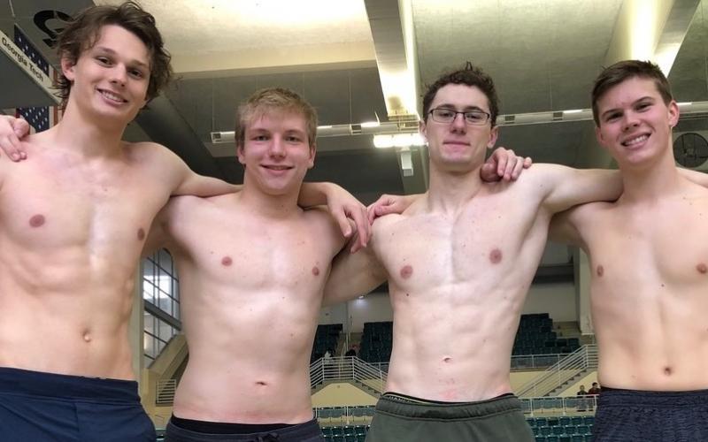 Submitted photo by Tallulah Falls School The boys 200 medley relay team is comprised of seniors Caden Griffis of Tallulah Falls, Hunter Weyrich of Alto, John Nichols of Clarkesville, and Riley Barron of Roswell. The boys swam to a sixth-place finish in 1:39.98.