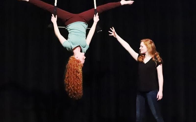 Submitted Photo Sisters Cydni and Peyton Coppage of Sky Valley  practice in their roles as rivals for Rabun Gap-Nacoochee School’s upcoming Cirque Arqadia Feb. 13-15.