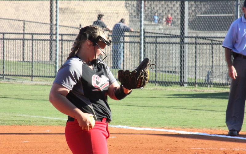 File photo. One of 10 juniors, Courtney Stewart (pictured from last season) can pitch and play first base. 