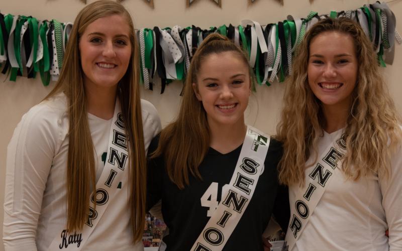 Photo courtesy of Tallulah Falls School. From left are Tallulah Falls volleyball seniors Katy Corbett, Rebekah Jennings and Abby Carlan. 