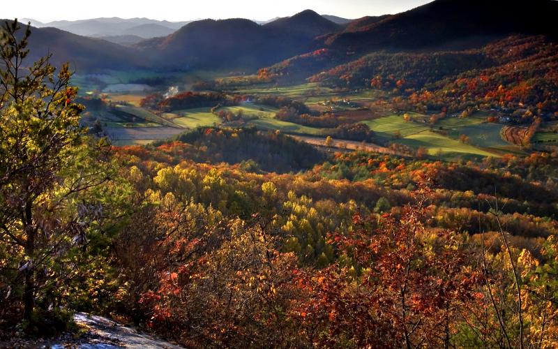 Photo courtesy Peter McIntosh. The mountain landscape of Rabun County turns to vibrant yellows, reds and oranges during the Fall. Peak leaf-looking season is usually around the end of October and first of November.