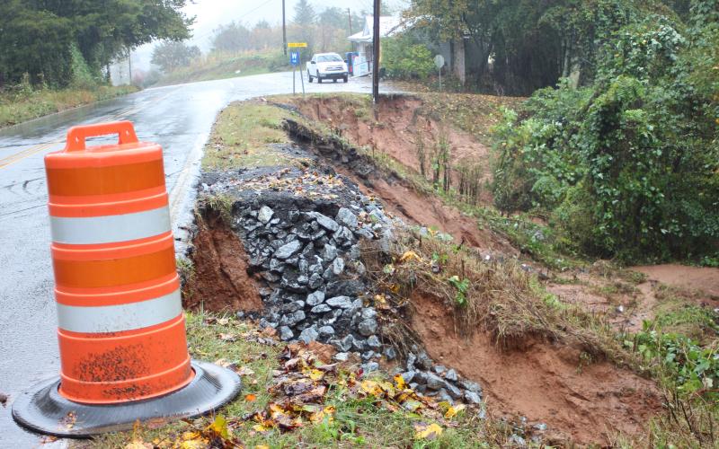 Megan Broome/The Clayton Tribune. This mudslide on Warwoman Rd. at Black Diamond Rd. resulted from last Saturday’s heavy storms. 
