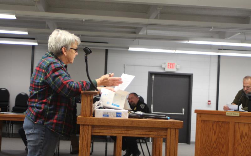 Megan Broome/The Clayton Tribune. Kathy Ford, organizer for Celebrate Clayton, addresses Clayton council members on Tuesday to address concerns she has about the food truck ordinance that was passed at a special called meeting Nov. 10. 
