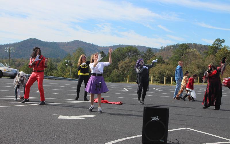Megan Broome/The Clayton Tribune. Rabun Entertainers performed a flash mob dance to Michael Jackson's "Thriller" at the Rabun County Parks and Recreation trunk or treat Saturday. 