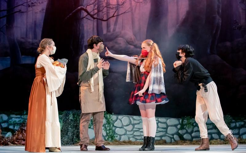 Photo courtesy Rabun Gap-Nacoochee School. Rabun Gap-Nacoochee School students recently performed “Into the Woods” for limited audiences. Pictured from left, are performers Emma Jean Scott ‘21 of Clayton, Sam Watts ‘23 of Thomasville, GA, Peyton Coppage ‘21 of Sky Valley, GA, and Cooper Knittel ‘21 of Otto, NC.