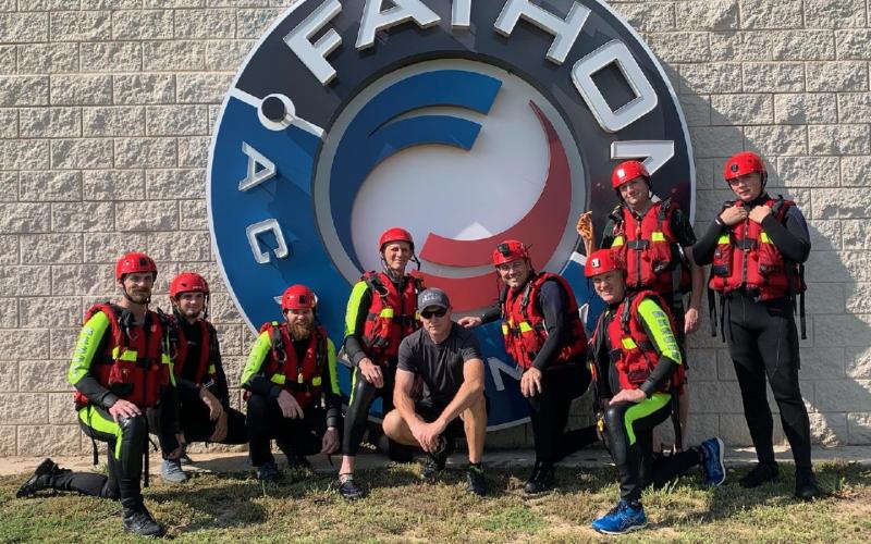 Submitted photo. Will McCracken, Reed Shirley, McCord Johnson, Steve Patterson, instructor, Rick Cummings, Chris Wright, Mark Holloway, Jon Barnwell and Tate Nichols attend a course at the Fathom Academy Swiftwater Rescue Training in Georgetown, Texas in 2020