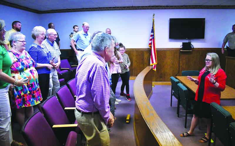 Enoch Autry/The Clayton Tribune. Savannah Dixon thanks family and friends after being sworn in as the Rabun County associate probate judge on June 24.