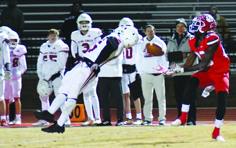 Enoch Autry/The Clayton Tribune. RCHS junior Willie Goodwyn catches his second touchdown pass of the night. Goodwyn ended with 141 yards on only four catches with two TDs. Goodwyn now has seven touchdowns on the year.
