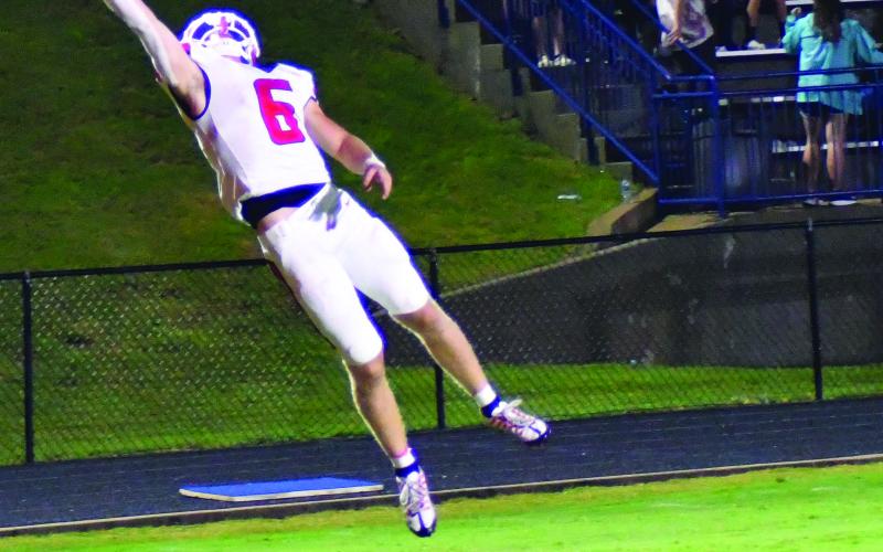 Enoch Autry/The Clayton Tribune. Gibson hauls in a one-handed catch in week one against Haralson County.