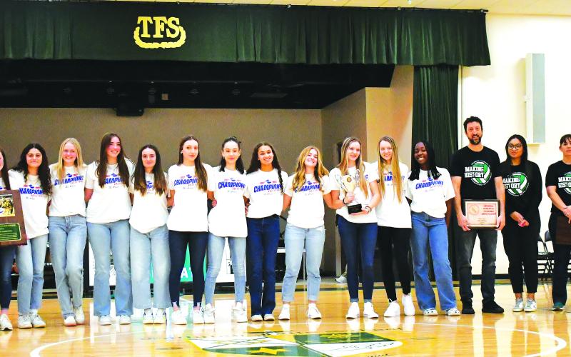 Luke Morey/The Clayton Tribune.  The Lady Indians volleyball team became the first team in school history to win a state title with a 35-11 record as well as eight victories over state-ranked teams. 