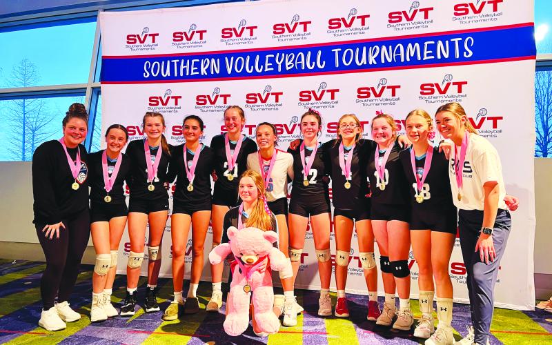 Submitted photo. The 13u team for RIPS Volleyball Club took first place in Gold Division at the Southern Volleyball Tournament Commander's Cup. 