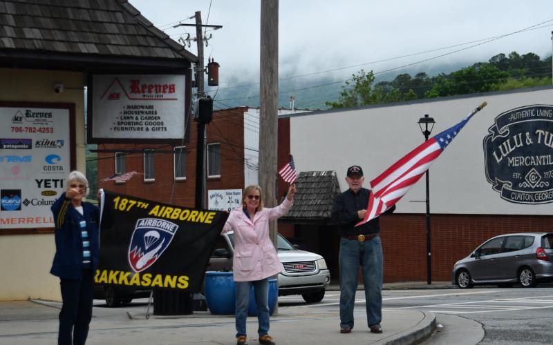 Enoch Autry/The Clayton Tribune. Residents in Tiger and throughout the county waved American flags and said “thanks for serving” to those who drove in the Armed Forces Day Convoy on May 20.