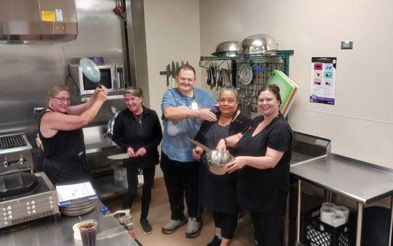Submitted. Mountain Lakes Medical Center Food Services staff recently received their third 100 percent score on their Health Department Inspection. Pictured are Sherri Gaglio; Julie Freck; David Scott; Monica Silva; and Marsha Munoz. 