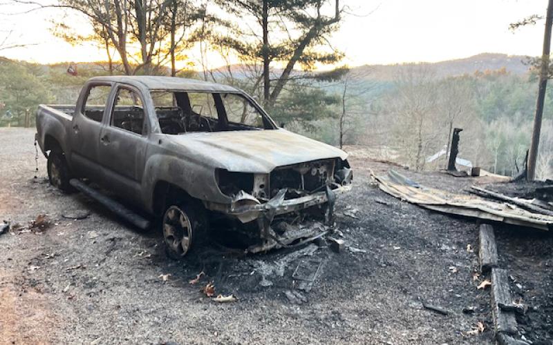 Photo submitted by Melissa and David Kidd. Rabun County Fire Services responded to a structure fire and vehicle on fire in Lakemont on Dec. 18, 2023. The fire is under investigation.