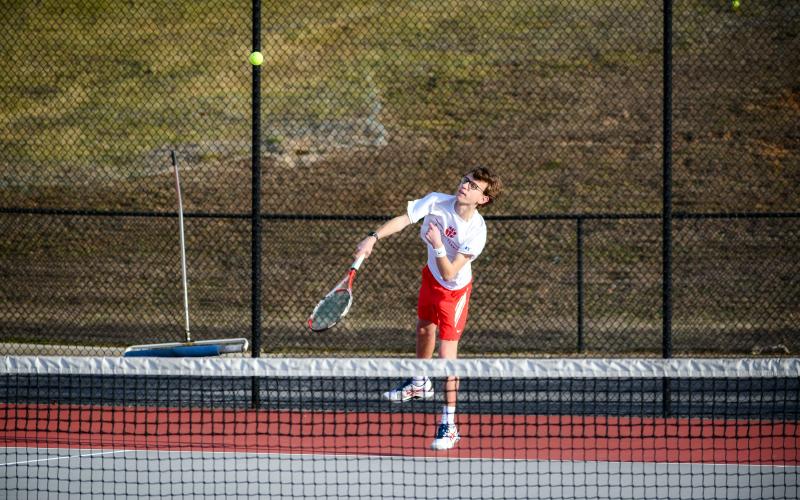Wade Cheek/The Clayton Tribune. RCHS tennis Wildcat Robbie Fountain. Fountain is currently paired with senior Talan Adams on the No. 1 boys doubles team.