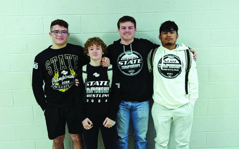 Submitted. Four Wildcat wrestlers placed in this year’s GHSA Traditional State Tournament to help RCHS place 13th overall. From left are grapplers Justin Cody (190), Bryson Hunt (106), Evan Hopper (215) and Rodolfo Ramos (157). 