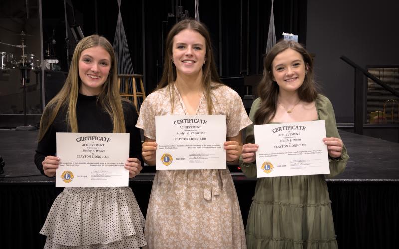 Pictured are 9th Grade Scholars Bailey E. Weber, Adelyn D. Thompson, and Mattie J. Dixon. Not pictured are Esmeralda Antonio Hernandez; Andrew A. Conner; Macy L. Hutcheson; Savannah M. Mata, Kaylee M. Stewart and Ella C. Weber. 