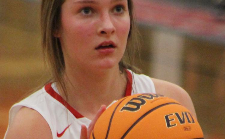 (Andy Diffenderfer/The Clayton Tribune) Carley Haban scored 14 of her game-high 22 points in the first half last Friday, leading Rabun County over Union County in a key Region 8-AA duel.