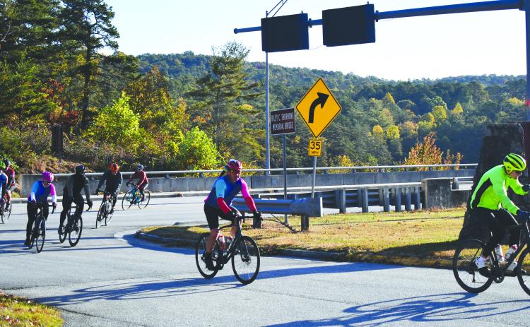 Enoch Autry/The Clayton Tribune. Bicyclists ride into Tallulah Falls during the Twin Rivers Challenge on Oct. 22. The ride started at the school.