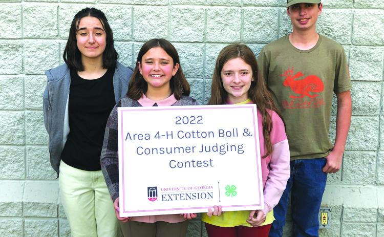 Photo courtesy of Rabun County 4-H. Rabun County 4-Hers Rachael Moon, Rebecca Moon, Katie Richardson, and Peyton Hicks competed at the district Cotton Bowl/Consumer Judging Competition held in Dahlonega, Ga., on Nov. 2. 