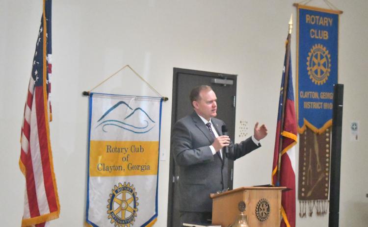 Megan Broome/The Clayton Tribune. Chief Judge of the Court of Appeals of Georgia and Tiger resident Brian M. Rickman speaks to the Rotary Club of Clayton on Jan. 5