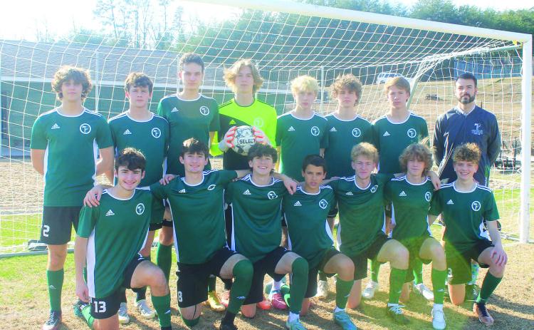 Submitted photo. Members of Tallulah Falls’ varsity boys soccer team for 2023 are front row (from left) Landon Hall, Jake Hall, Austin Ball, Clay Kafsky, Jared Mullis, Jackson Pollock and Jacob Mitchell. Back row are (from left) Brit Shaw, Jackson Cording, Simeon Conjagic, Kelton Reynolds, Josiah Turney, Jake Wehrstein, Laith Reynolds and Head Coach Jeremy Stille. Not pictured are Koen Eller and Luis Varano Pastor. 