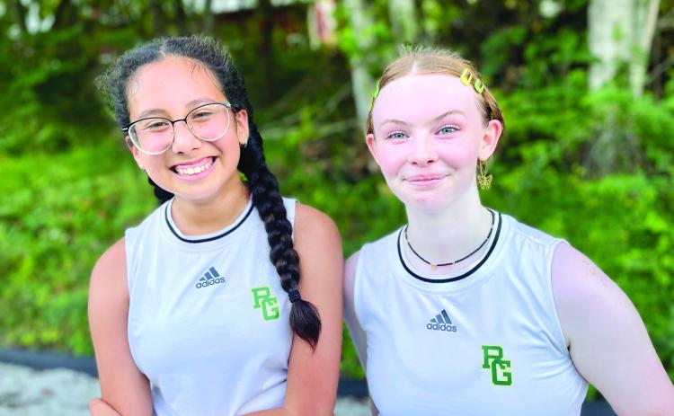 Submitted. The Rabun Gap-Nacoochee No. 2 girls doubles team of Ruby Karplus and Eulalie McGrath won at home over Seneca on Aug. 22.