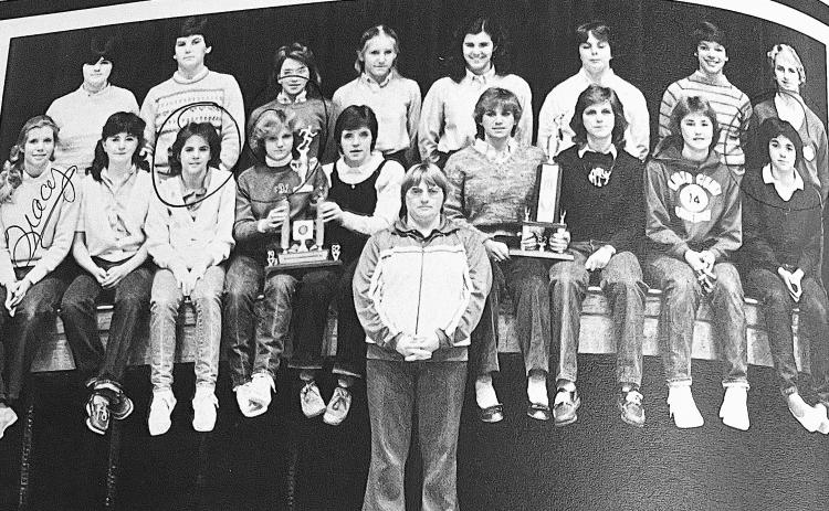The entire team membership of the 1982 cross country team included Tracy Watts, Kelly Shropshire, Gigi Beck, Tara Dixon, Suzanne Beck, Caroline West, Von Taylor, Perri McCraw, Chrystal King, Kim Whitaker, Tracy Gragg, Ann Reeves, Robin Sprague, Cindy Keener, Valarie Florence and coach Gail Crowe. Submitted.