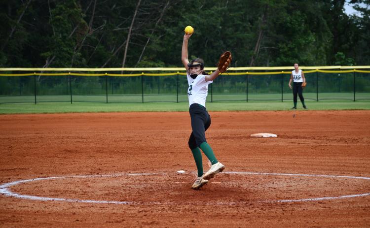 Wade Cheek/The Clayton Tribune. TFS freshman Callie Craver struck out six batters and allowed just four hits during the Lady Indians' 13-12 win over BASA on Sept. 14 