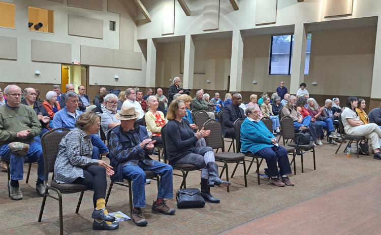 Megan Horn/The Clayton Tribune.  Clayton residents fill the Rabun County Civic Center to listen to the candidates for Post 3 and Post 4 of the Clayton City Council on Oct. 11. The candidates answered questions from the moderator and from the audience.
