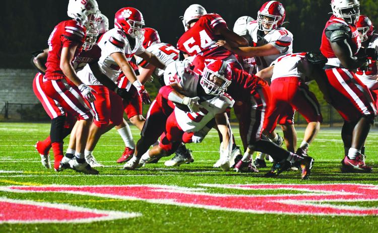 Wade Cheek/The Clayton Tribune. Rabun County sophomore running back Reid Giles extends for the end zone in the Wildcats state playoffs first round win over Social Circle. RCHS will play at Whitefield Academy in the Sweet 16 Friday.